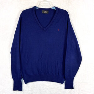 VTG Christian Dior V Neck Sweater Mens L Blue Old Money 80s Preppy Designer USA